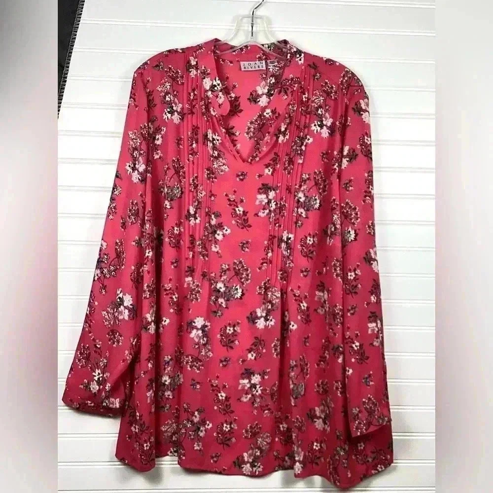 Joan Rivers Women's Long Sleeve Floral Blouse Pink Size 22W